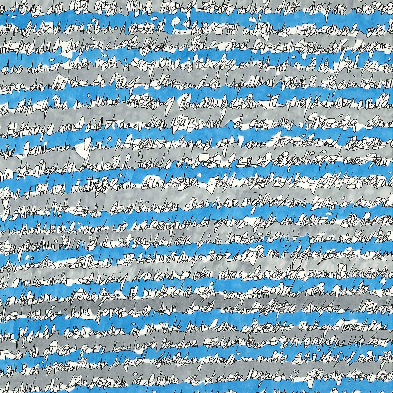 Die zeitgenössische Papierarbeit Zeit.Schriften (4) von Doris Junker ist eine abstrakte, experimentelle Auseinandersetzung mit Handschrift und ihrer Struktur in Kombination mit Farbe. Foto von Dagmar Morath.